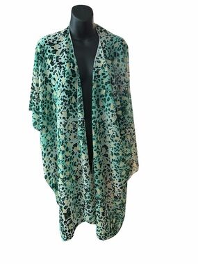Aqua Leopard Print Open Kimono